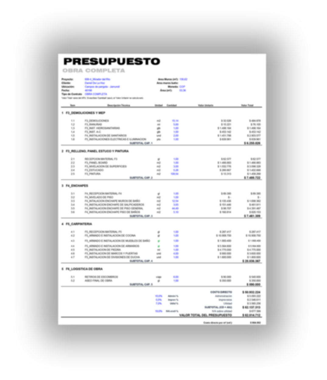 Ejemplo de presupuesto de obra completa